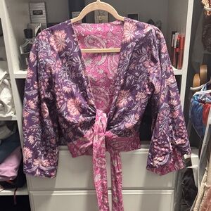 Tory Burch Purple and Pink Floral Wrap Top